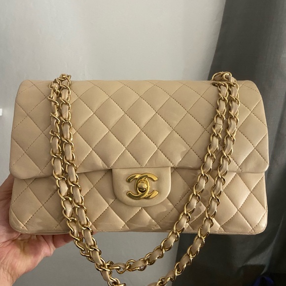 CHANEL Handbags - Chanel Medium Classic Double Flap Light Beige with gold hardware